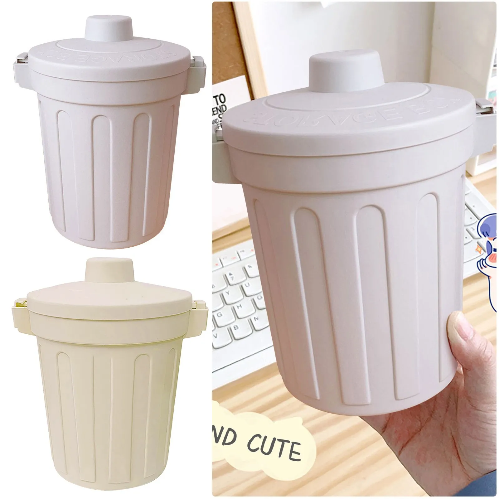 

White Storage Box Desk Decoration Gadget Nordic Style Living Room Decor Cute Things Creativity Trash Can With Cover Mini Garbage