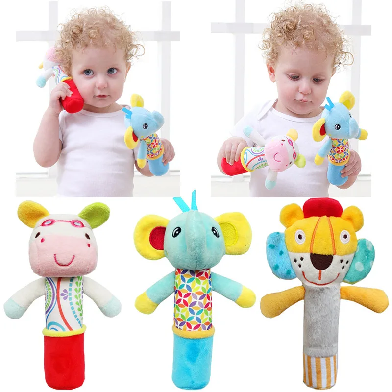 

New Rattle Stick Holding Baby Toy Cute Animal Toys Cartoon Hand Catches Baby Rattle Toy Plush Doll Animal Toy Baby Education
