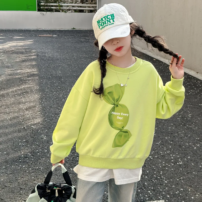 Толстовка с капюшоном для девочек осень 2024 новая детская одежда свободная