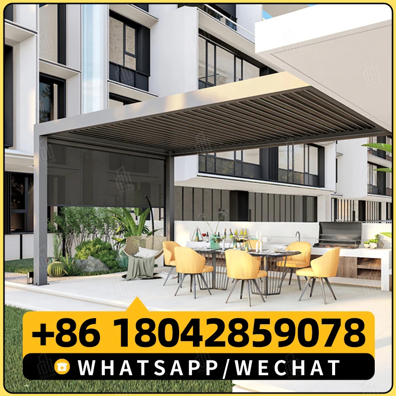 Алюминиевая выдвижная беседка на крыше уличная с электрическим управлением