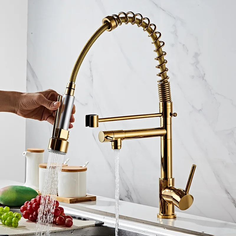 

Gold Kitchen Faucet With Single Handle Pull Down Sprayer For Sink Tap