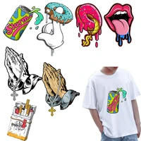 new can donut lips hip hop style t shirt printing heat transfer clothing patch diy street popular iron on sticker