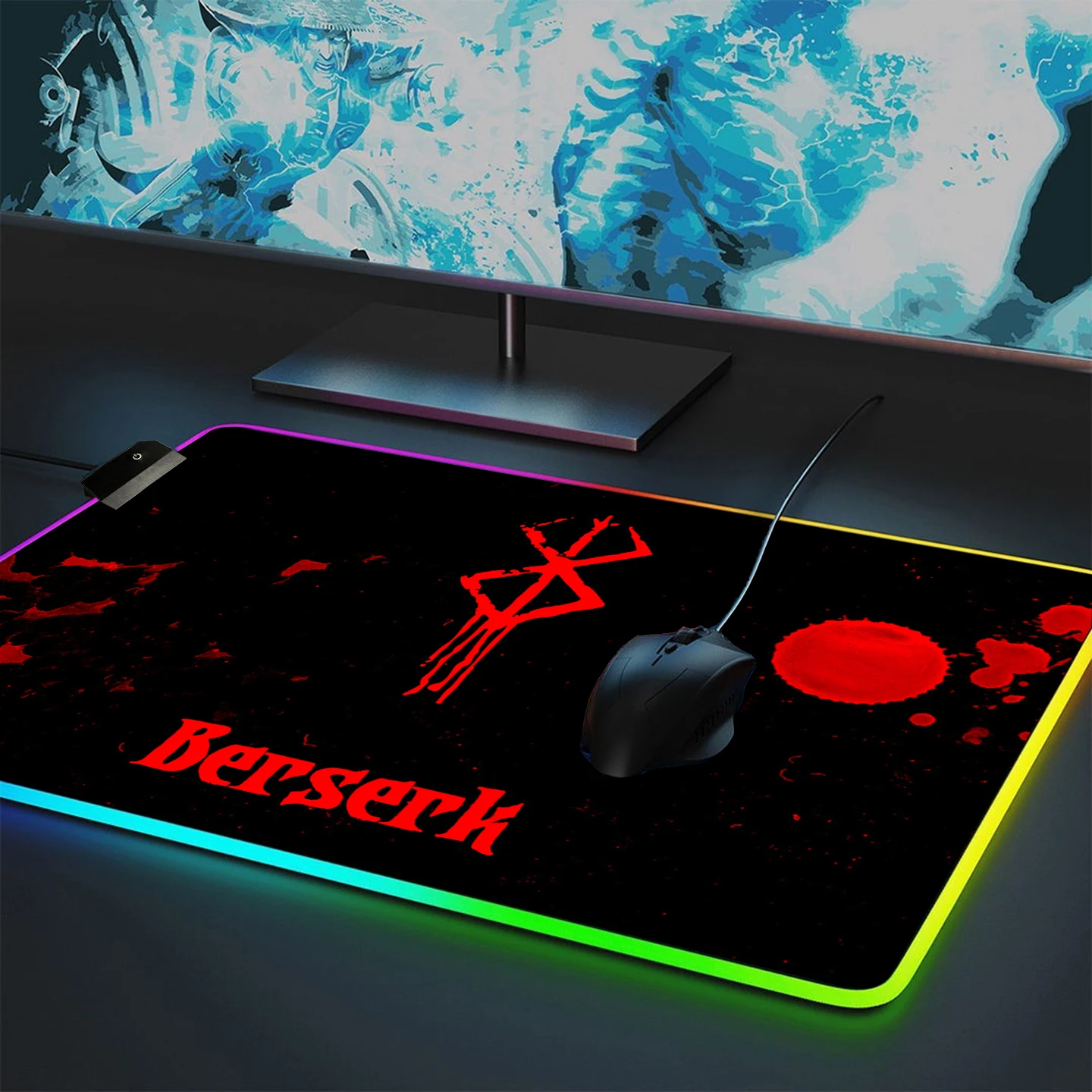Rgb игровой коврик для мыши Berserk, игровой коврик для мыши со светодиодной подсветкой 250x350, Настольный коврик, аксессуары для рабочего стола, маленькие коврики для офиса, коврик, коврик