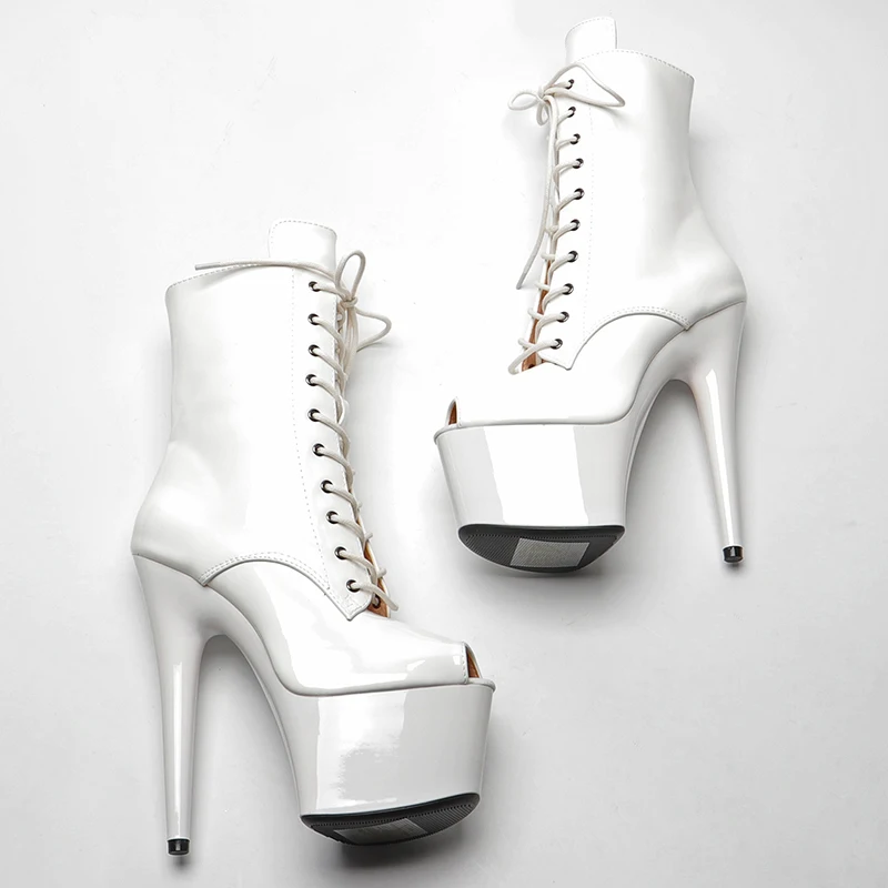 Leecabe  17CM/7inches patent leather  Pole dancing shoes High Heel platform Boots Ankle Boots Sexy Fetish Stripper Shoes 3K