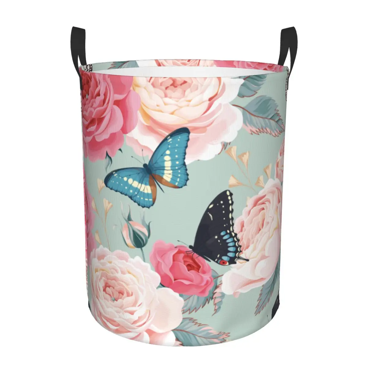 

Корзина для белья с розовыми пионами и бабочками