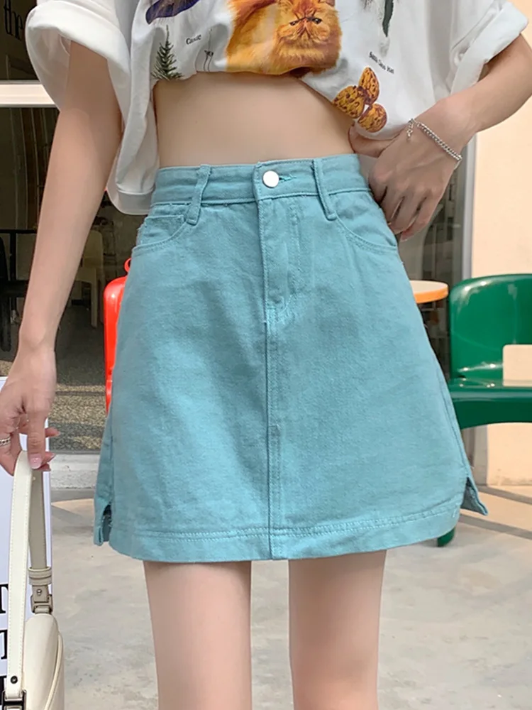 

New Spring Summer Women High Waist Loose Fit Denim Skirt Casual Femlae A-line Button Mini Jeans Skirts Bottoms