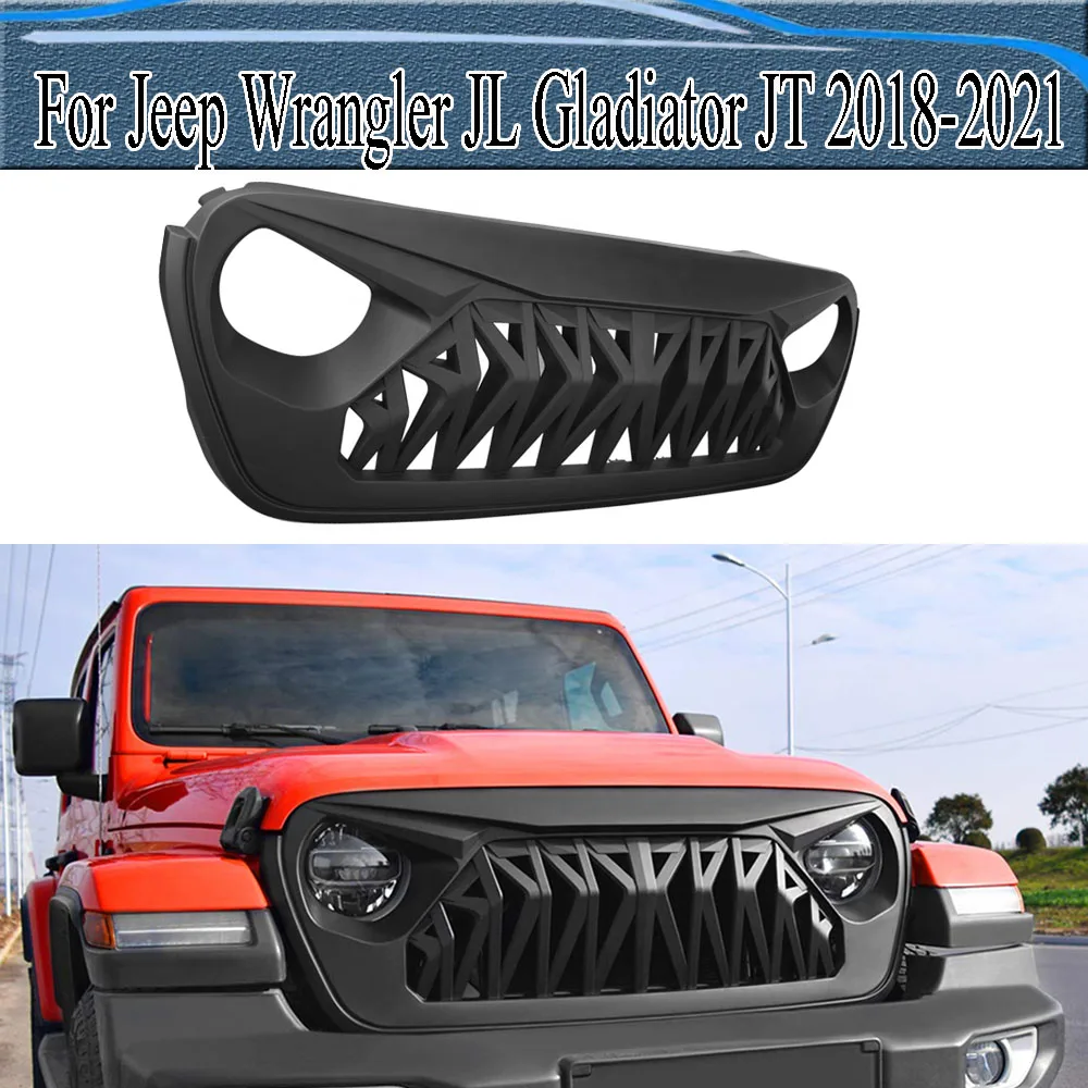 

4x4 Offroad Bumper Grille With Light Factory Front Grille Mesh Grill Racing Grills For Jeep Wrangler JL Gladiator JT 2018-2021