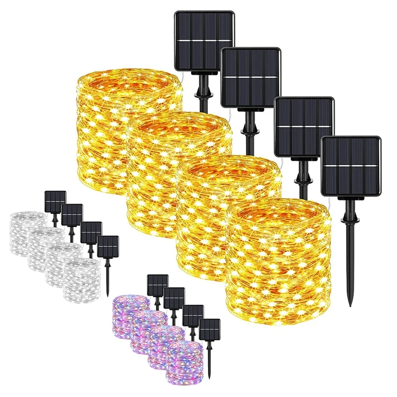 

GTBL Solar String Lights Outdoor Waterproof 200 LED 4 Pack 8 Modes Solar Lights For Home Garden Party Christmas Decoration