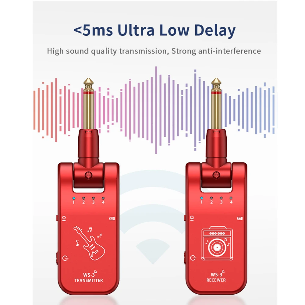 

UHF Wireless Guitar Audio System Rechargeable 4 Channels Transmitter Receiver 282° Rotatable Plug Transmitter Guitar Accessories