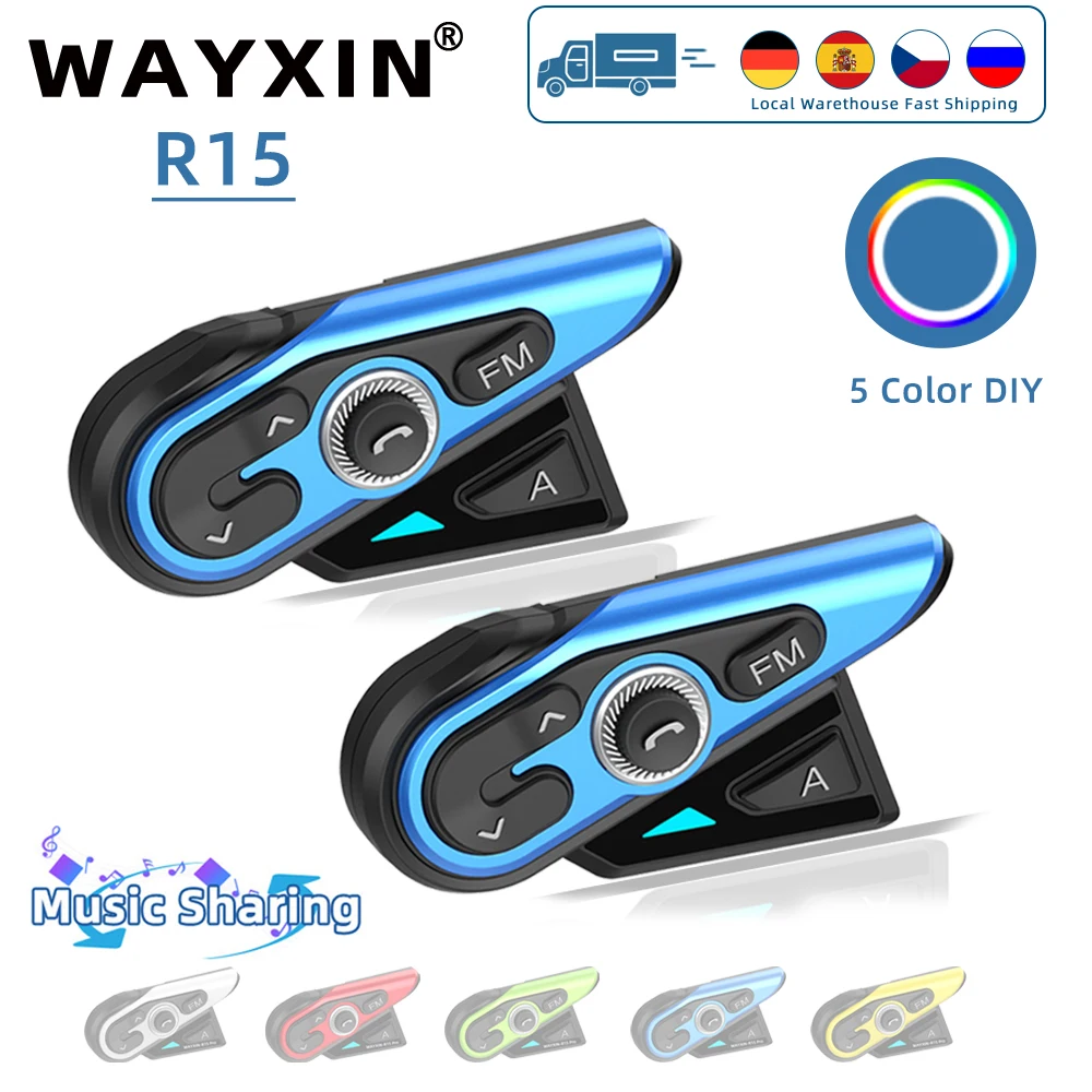 

Bluetooth-интерком для мотоцикла WAYXIN R15, 1200 м, FM-радио
