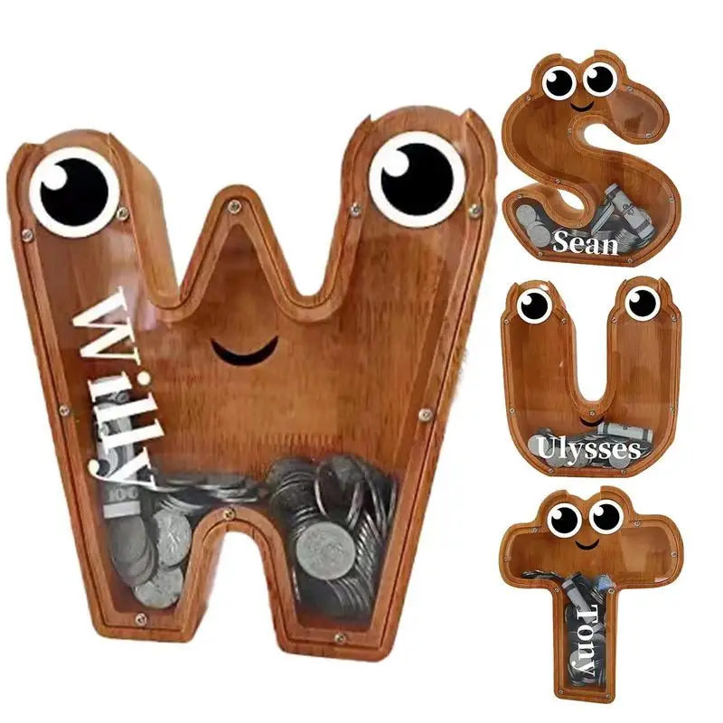 

Letter Saving Bank Money Saver Box With Sticker Wooden Piggy Bank English Alphabet Letter Storage Tank Letter Coin Jar DIY Name