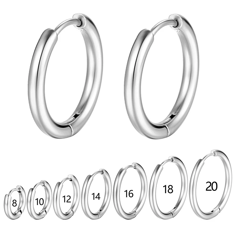 2PCS 8-20mm The New Men Women Round Earrings Stainless Steel Fashion Teenager Punk Gothic Ear Rings Body Jewelry Free Shipping