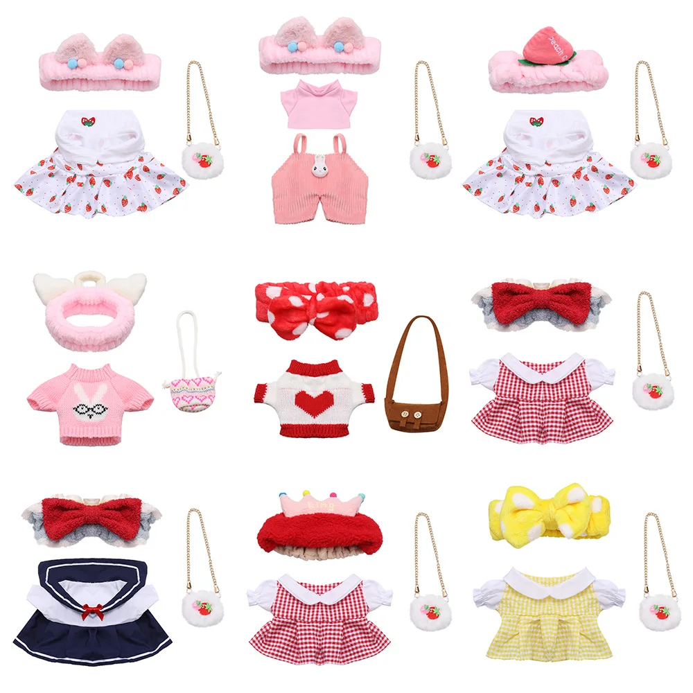 

1Set Stuffed Animal Plush Toy Clothes Doll Tops T-Shirt Sweater Overalls Miniature Bag Suit For 30CM Alafanfan Duck Accessories