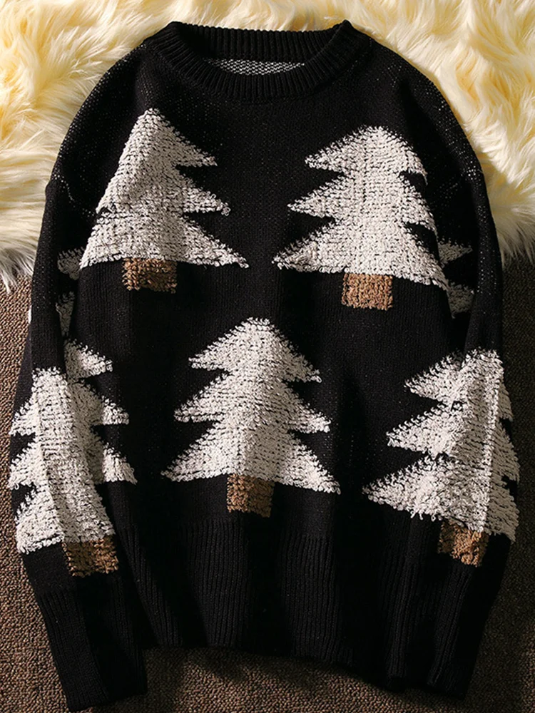 Пуловер мужской вязаный с круглым вырезом в стиле Харадзюку