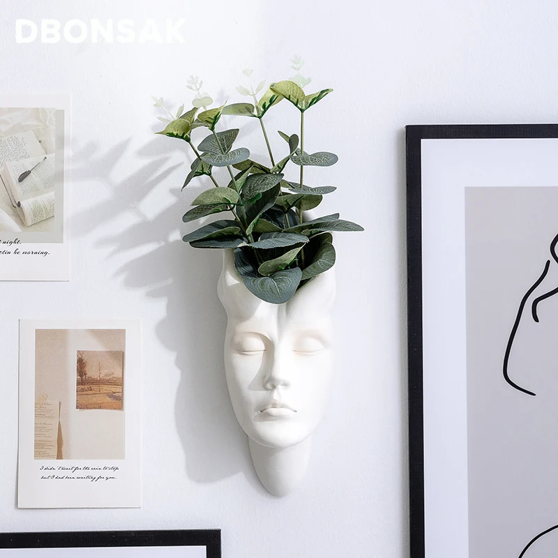 Creative Figure Shape Resin Flower Pot Face Wall Hanging Flower Pot Surreal New Collection Art Vase Funny Flower Pot
