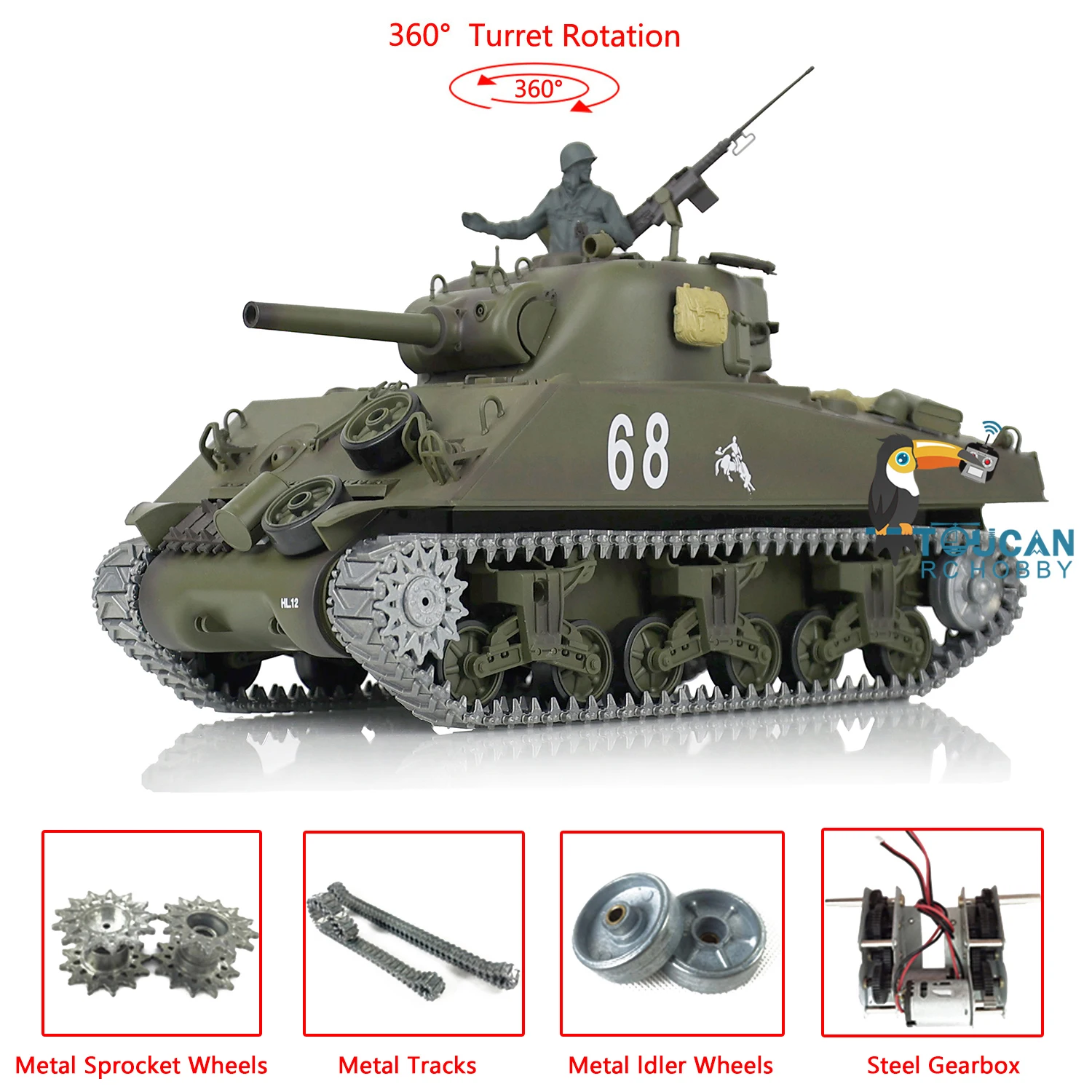 

Henglong 1/16 Scale 7.0 Upgraded Ver M4A3 Sherman RTR RC Tank 3898 W/ 360° Turret Battle Simulation Metal Tracks TH17675-SMT7