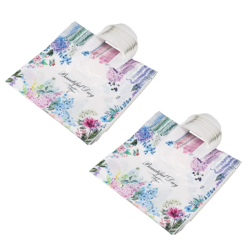 

100Pcs Flower Gift Bags Plastic Shopping Bags Clothing Package Bags Party Supply Christmas New Year Gift Bags