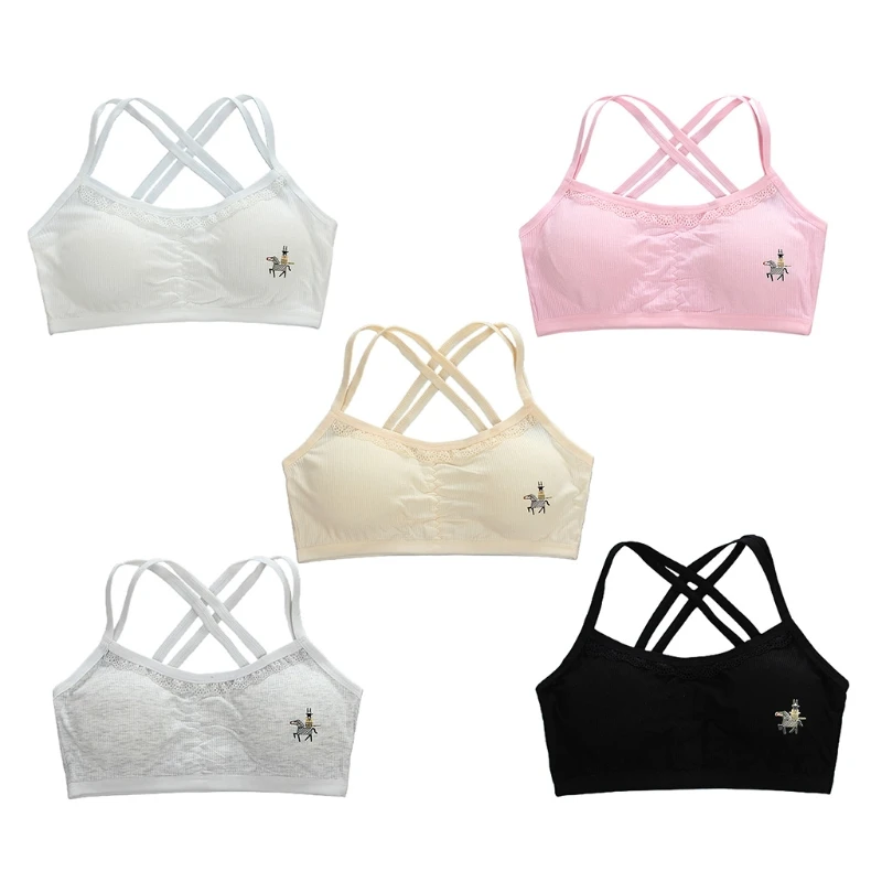 

Бюстгальтер с перекрестными лямками для девочек-подростков, нижнее белье с мультяшной кружевной отделкой, Бралетт, жилет