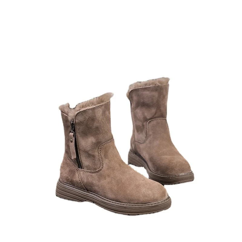 Ankle Snow Boots Women 2021 Winter Warm Fashion Designer Platform Boots Gladiator Non-slip Short Plush Flats Suede Shoes Mujer