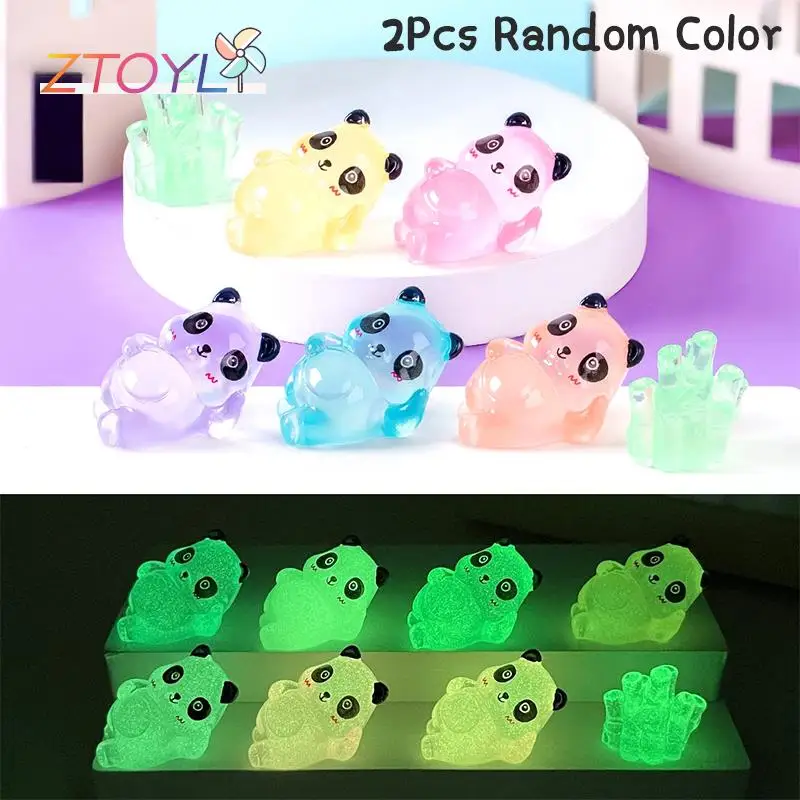 

2Pcs Luminous Panda Bamboo Ornament Mini Color Cartoon Doll Micro Landscape Decoration Dollhouse Miniature Toy