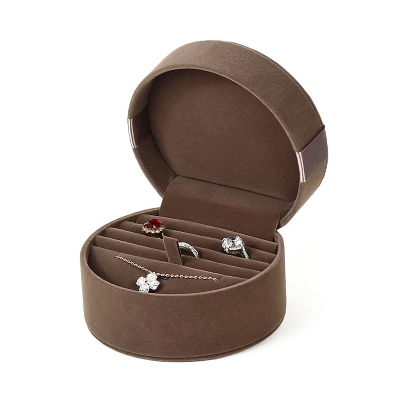 

Round Jewelry Box With Compartments Velvet Jewelry Organizer Travel Portable Jewelry Box Mini Semicircle Jewelry Box