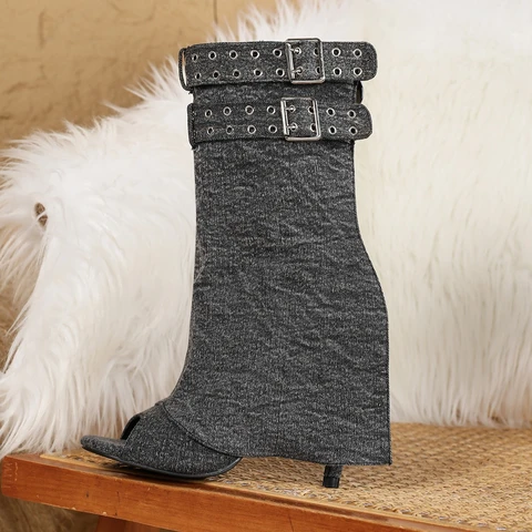 Aneikeh модные джинсовые сандалии с открытым носком и заклепками, декоративная молния, женские сандалии, ботинки, туфли на высоком каблуке-шпильке