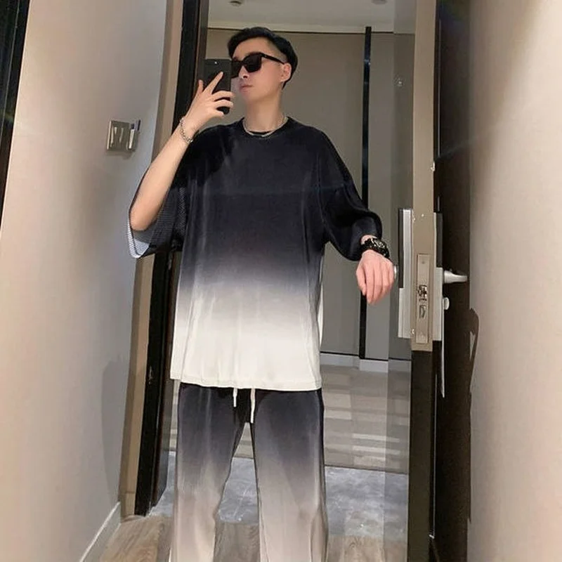 

2021 summer new men's casual relaxed two-piece set Korean trend handsome gradient ice casual suit for men