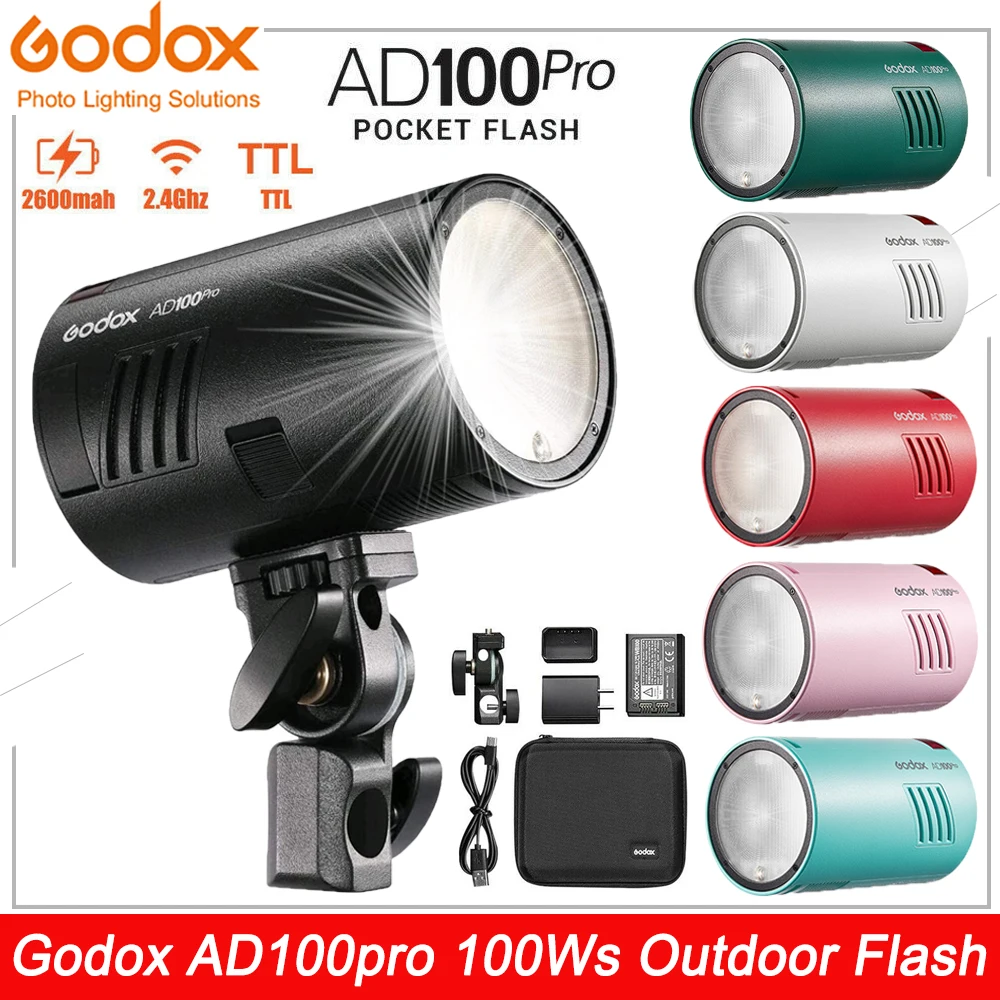 Godox AD100Pro TTL Outdoor Flash 100Ws TTL 2.4G HSS 1/8000s Pocket Flash Strobe Light with Lithium Battery 360 Full Power Flashe