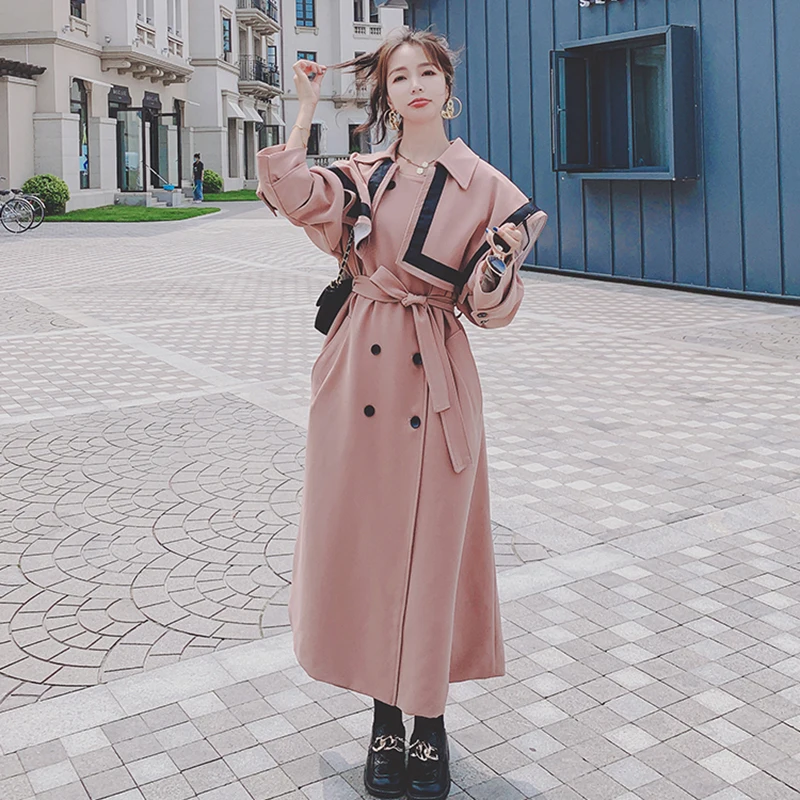 

Women's French Windbreaker Jacket Spring Autumn New High-End Sense Of Contrast Stitching Korean Wild Navy Collar Coat Female UU5