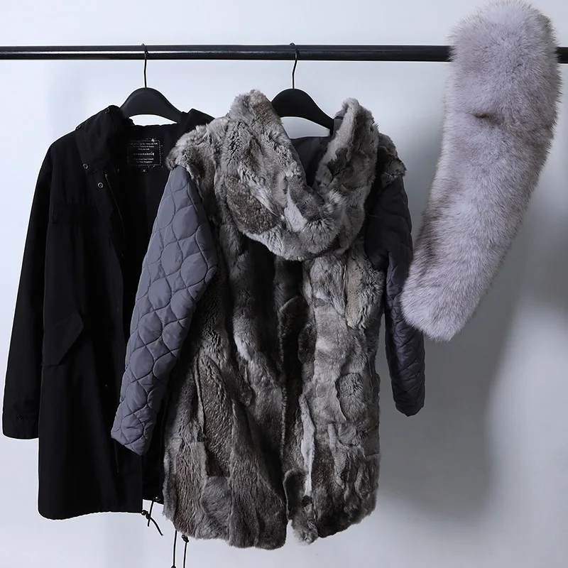 2022 Waterproof Parka Real Fur Coat Winter Jacket Women Natural Fox Fur Collar Hood Thick Warm Rabbit lining enlarge
