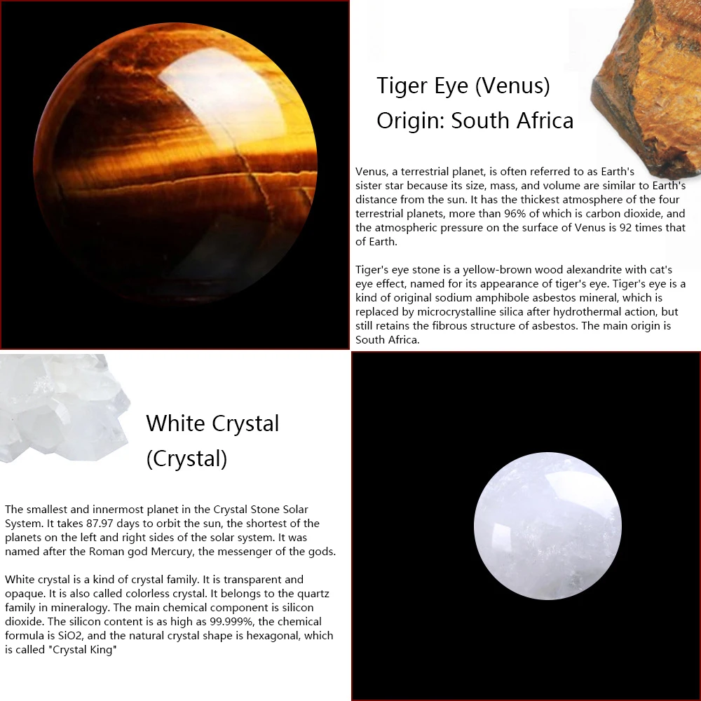 9pcs Natural Crystal Planet Ornament with Collection Box the Nine Planets of the Solar System Stones Specimen Ore Samples Gift