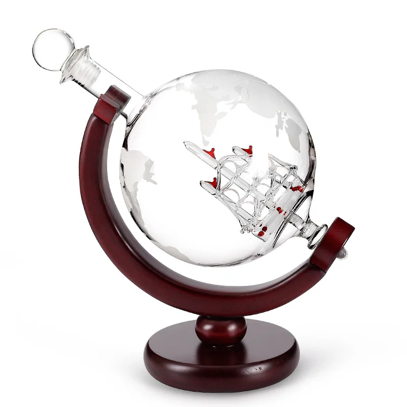 

Earth-shaped wine container Craft wine bottle Whiskey wine container set Wooden frame glass wine bottle