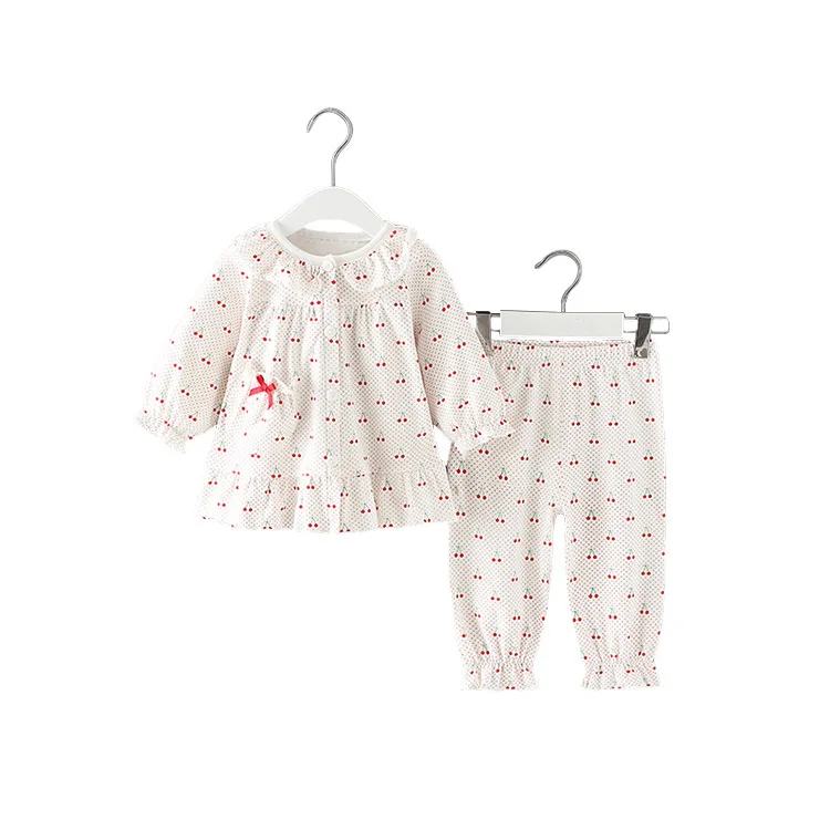 Children's clothing 2022 spring new girls' home clothes cute little cherry children's two-piece suit