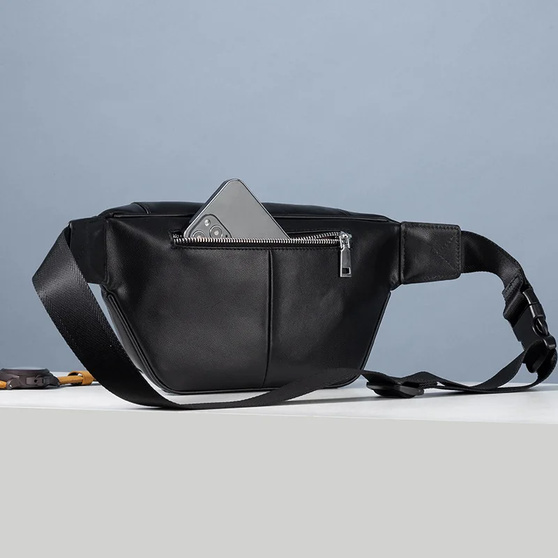 100% Genuine Leather Free Custom Name Waist Bag Summer Cowhide Chest Bag Fashion Large Capacity Fanny Pack Gift