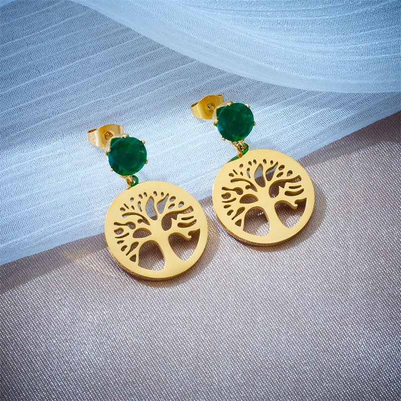 Женские серьги-кольца MEYRROYU из нержавеющей стали 316L с зеленым Цирконом