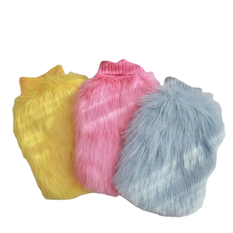 

Pet Dog Clothes Winter Warm Thickened Fur Turtleneck Solid Color Warm Puppy Clothes Pug Yorkshire Medium and Small Dog Sweater