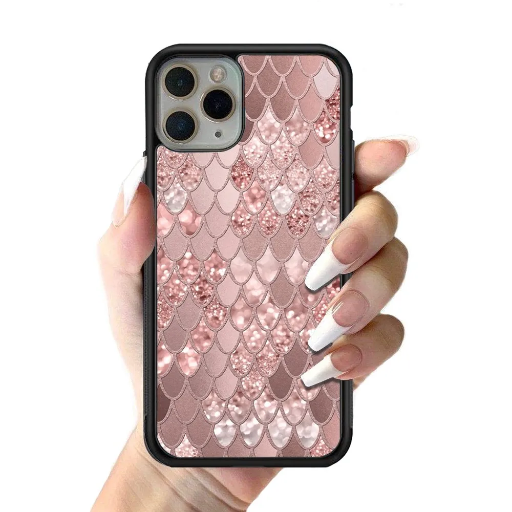 Rose Pink Pattern Bling Phone Case Silicone PC+TPU Case For IPhone 14 11 12 13 Pro Max 8 7 6 Plus X XR Hard Fundas