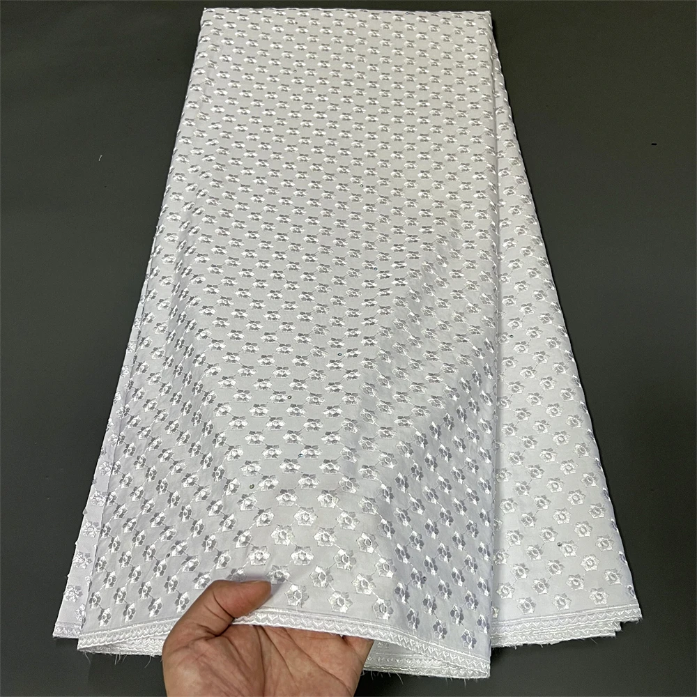 2023 высококачественный Африканский нигерийский тюль, кружевная ткань с вышивкой, женское свадебное дамасское платье, гипюр, белый хлопок, 5 ярдов, hz1237