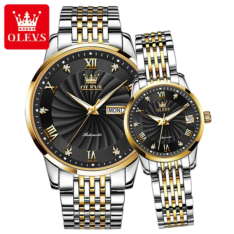 OLEVS New Couple Watch Stainless Steel Strap Luminous Waterproof Clock Fashion Simple Luxury Diamond Couple Wristwatches 6630