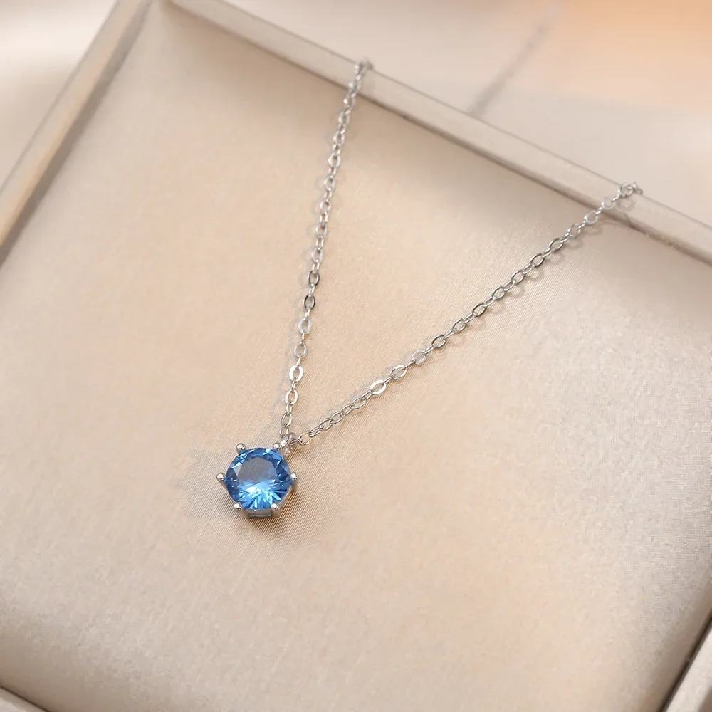 S925 Silver Pure Fashionable Korean Style Elegant Blue Gemstone Necklace With Sweet Earrings Suitable For Daily Wear