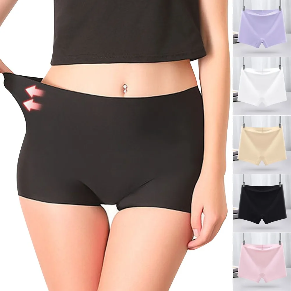 

Women Seamless Panties Summer Safety Short Lingerie Boyshort Female Solid Color Ice Silk Underwear Boxer Shorts Underpants
