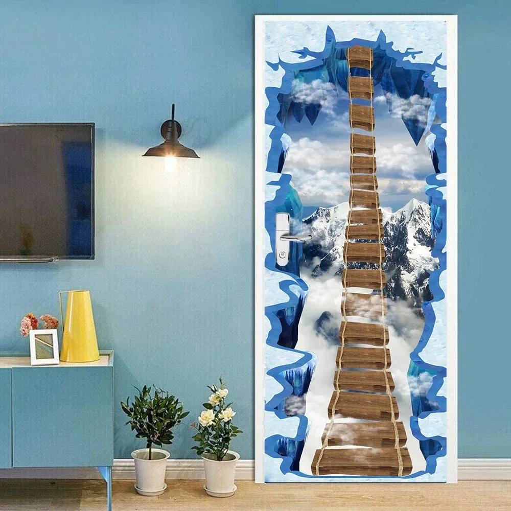 

3d-наклейка на дверь с небом, лестницей, красивым дельфином, самоклеящиеся обои для детской спальни, фэнтези, волшебный мир, настенные двери, постер на крышку