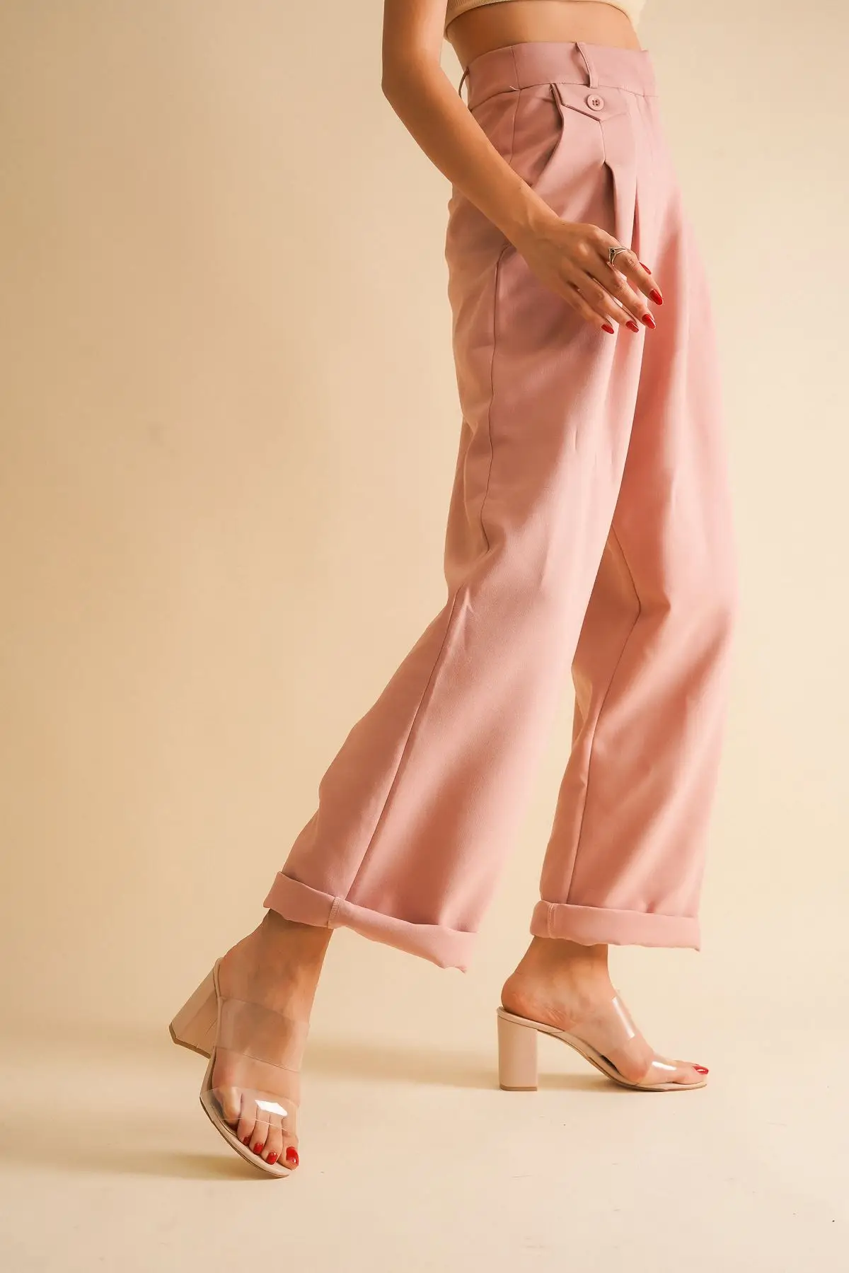 

Women's Fashion Leather Transparent Short Heels Slippers