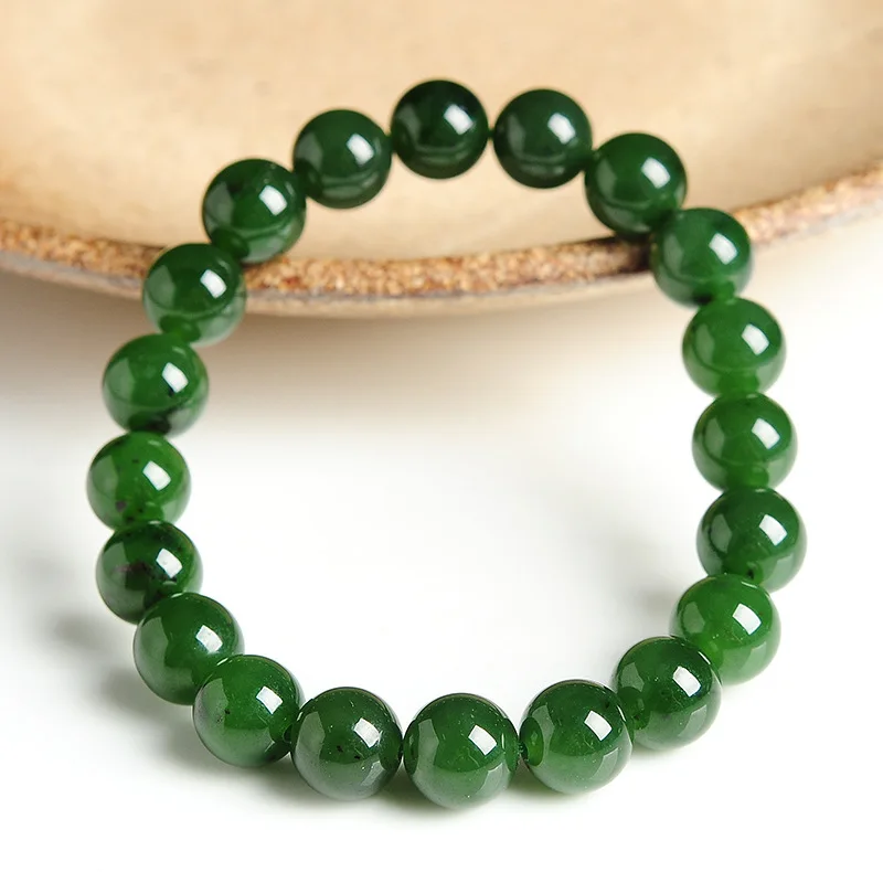 

Send Certificate Natural Green Jade Bracelet Women Healing Jewelry Real Chinese Xinjiang Hetian Jasper Elastic Beaded Bracelets