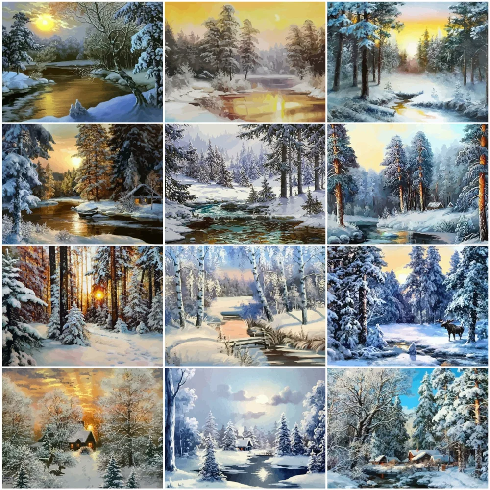 

HUACAN Painting By Numbers Snow Modern Wall Art Pictures By Number Winter Landscape Home Decor For Unique Gift