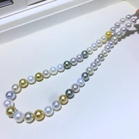 huge charming 1810 11mm natural south sea genuine white black golden round pearl necklace free shipping women jewelry necklace