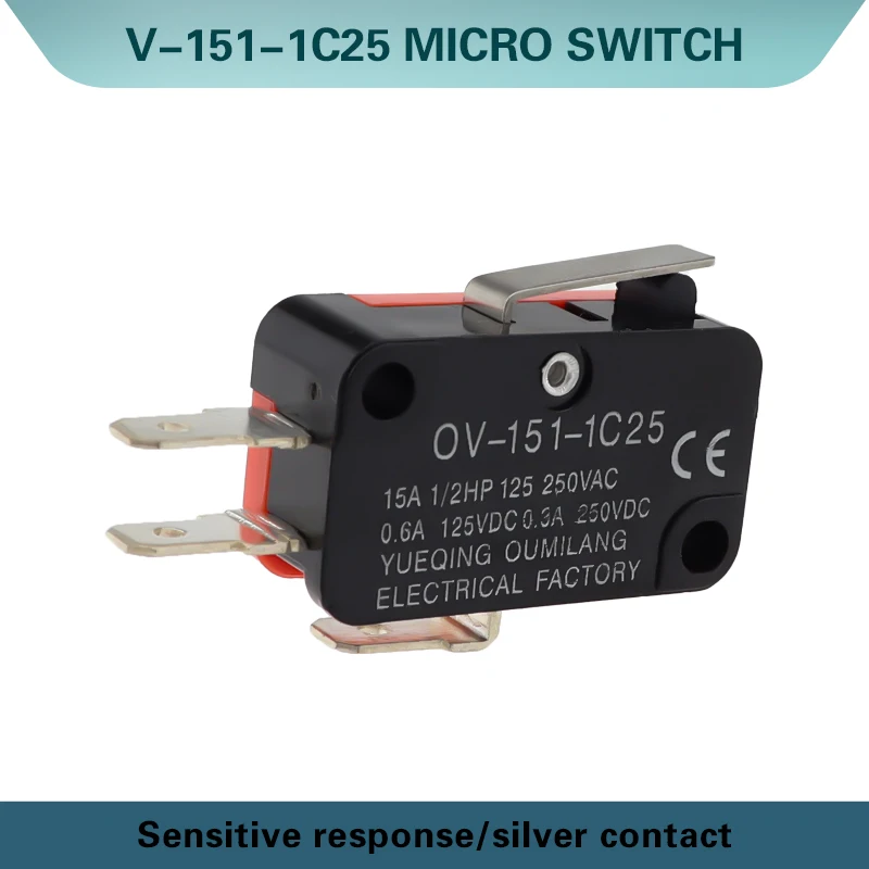 10 шт. микропереключатель переменного тока 250 В 15 А V-151-1C25 SPDT роликовый рычаг