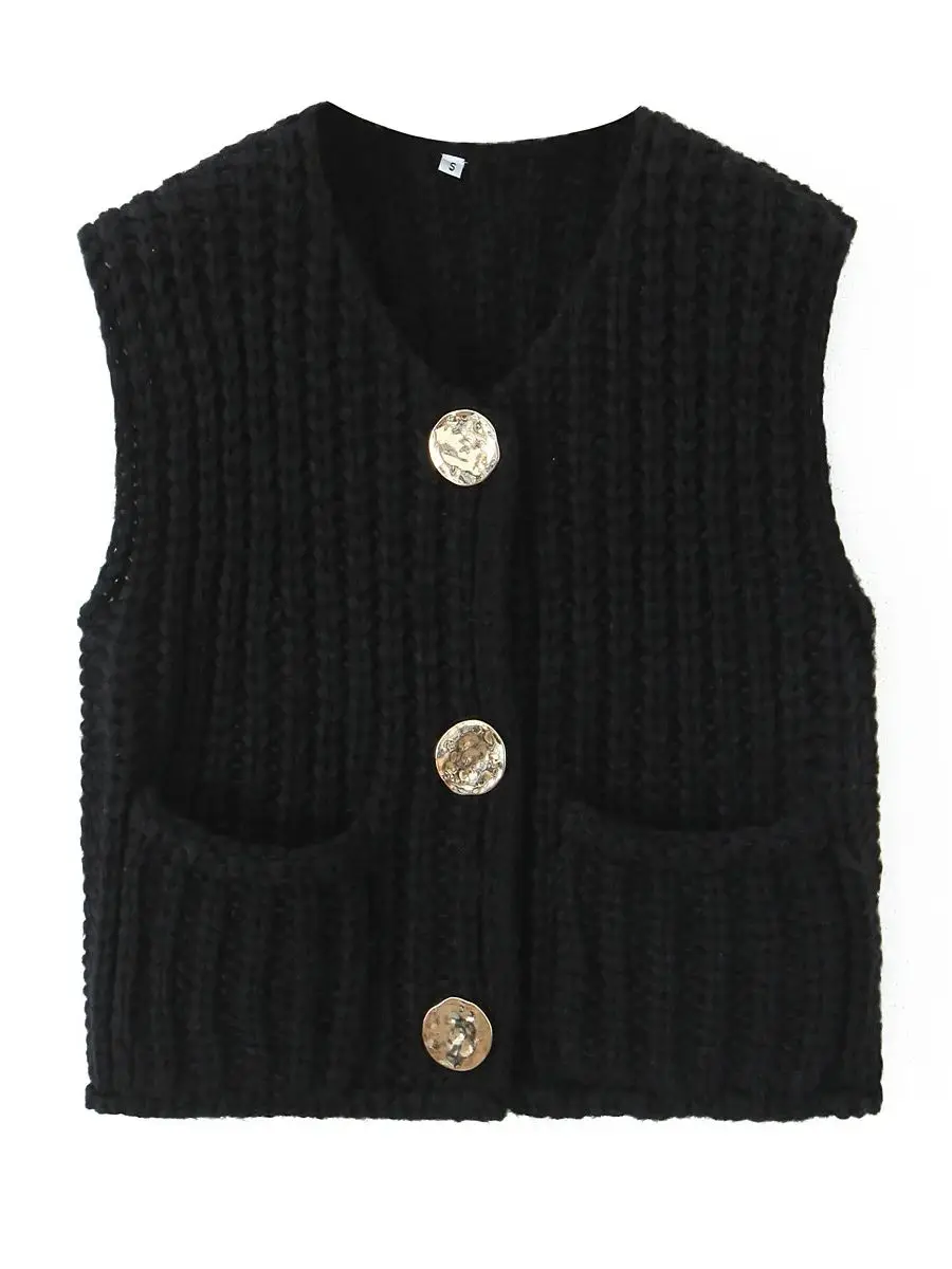 XNWMNZ 2024 женский модный красный укороченный вязаный жилет элегантный золотой