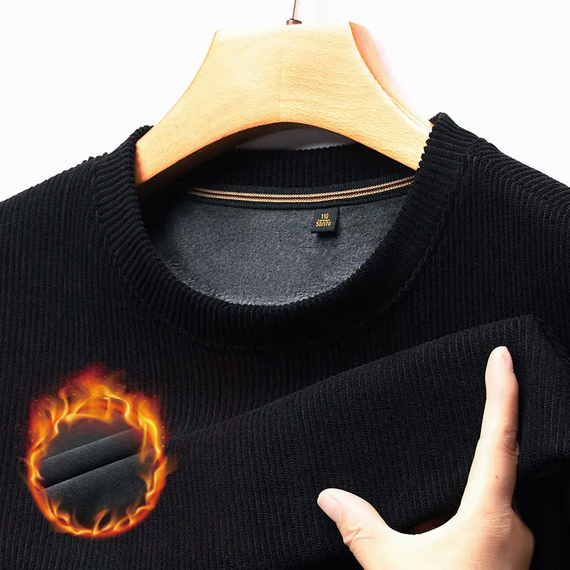 Мужской вельветовый свитшот теплый однотонный полосатый плотный Повседневный