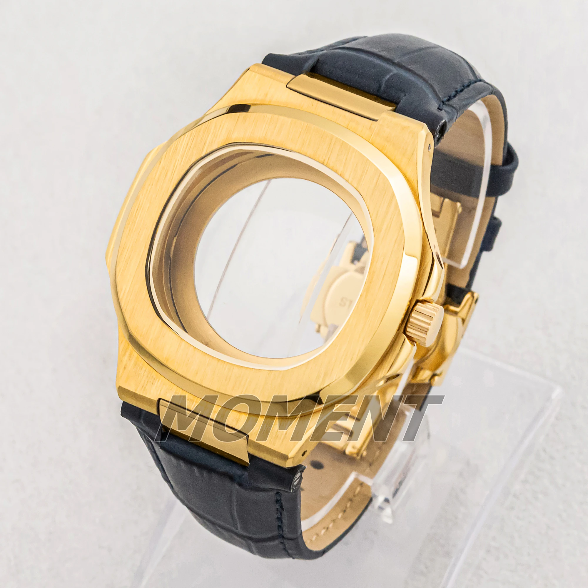 Корпус NH35 40 мм квадратный золотой браслет из натуральной кожи водонепроницаемый